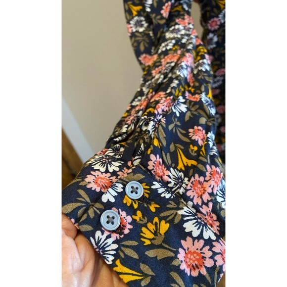 Loft Blouse Sz Large Peasant Boho Top Floral Pattern Ruffle Front Cottagecore - Picture 5 of 12